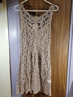 Vasna Desire Taupe Crochet swim Cover-Up Dress Extra large